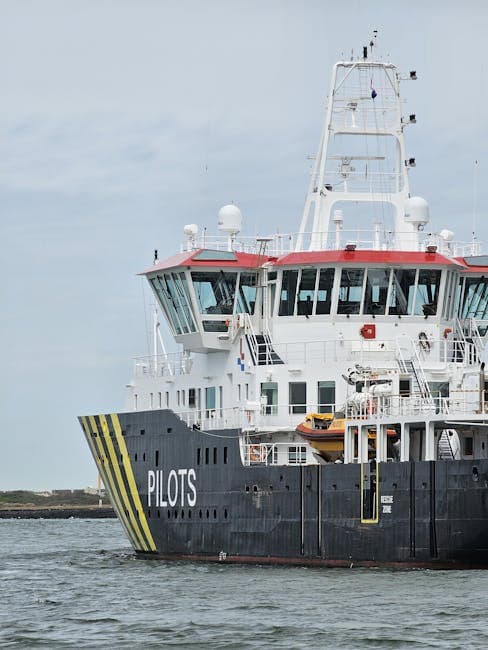 A pilot boat stationed at Maasvlakte port in Rotterdam, Netherlands.